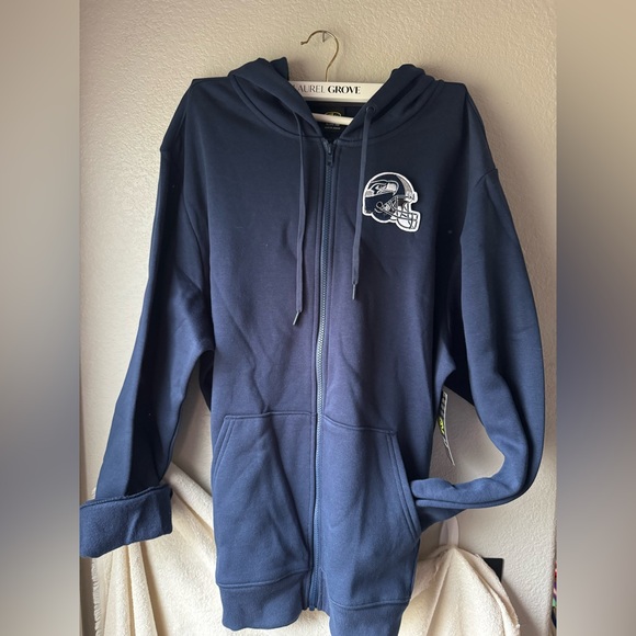 Seattle Seahawks Embroidered Navy Blue Zip-up Hoodie Sweatshirt Size XL - Picture 1 of 2